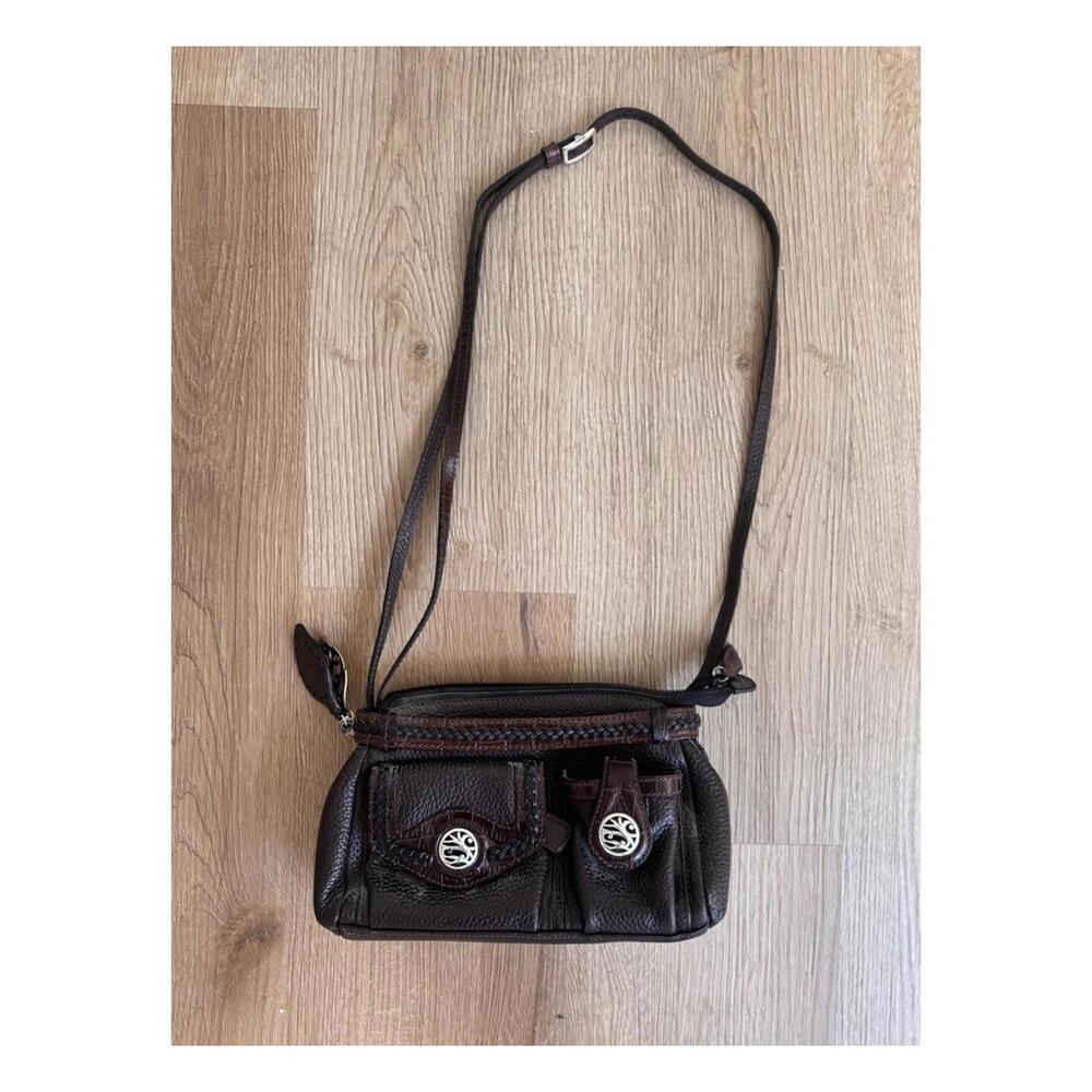 Brighton Women’s Dark Brown Pebbled & Crocodile-Embossed Leather Crossbody Bag